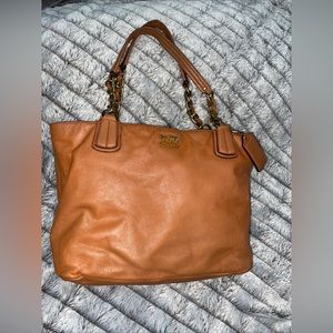 COACH  Madison H1294-20466 Brown orangey Tote Bag  Leather with Chain Handle.